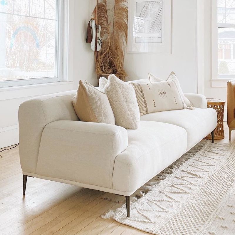 Living Room Contemporary White Standard Recessed Arm Stationary Sofa