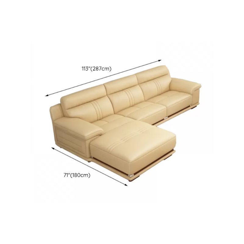 Genuine Leather Sectional Sofa Beige Pillow Top Arm Sofa with Cushion Back