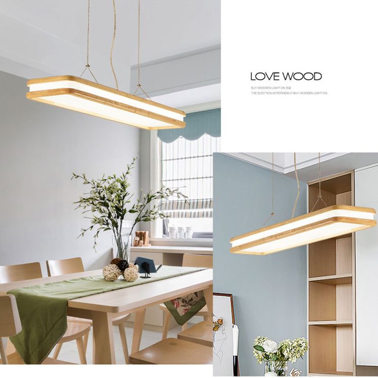 Lámpara de isla de madera rectangular colgante lámpara de suspensión de techo acrílico de led minimalista para la cena