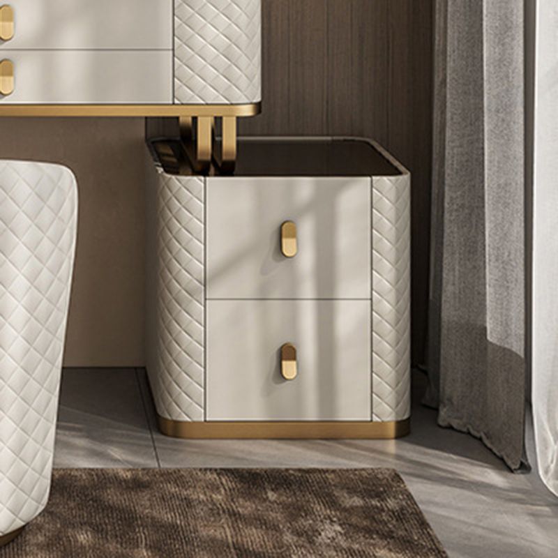 5-Drawer Vanity Makeup Table Set Glam Glass Top Vanity Table with Stool - 17.72" D