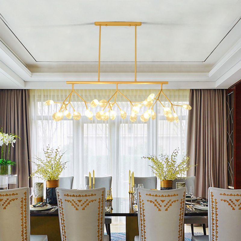 Postmodern Bubble Chandelier Lamp Clear Glass 27 Heads Dining Room Hanging Light Kit in Black/Gold