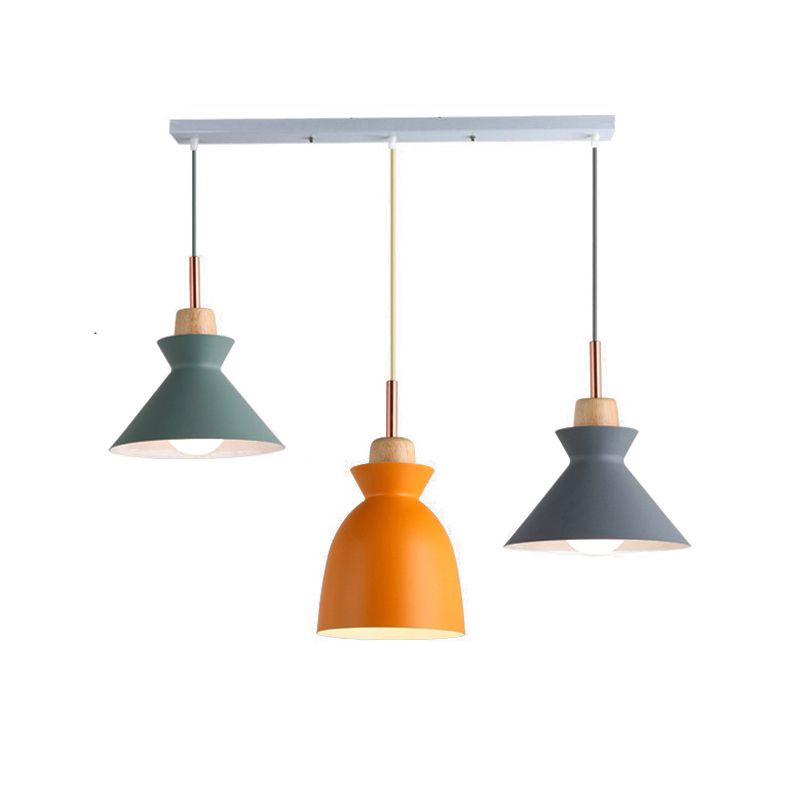 Multi-Color Cone and Dome Hanging Lighting Modern 3 Lights Metal Pendant Ceiling Light with Linear/Round Canopy