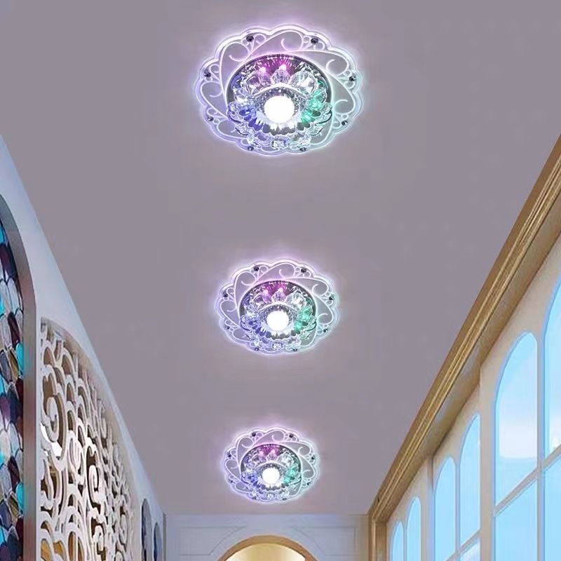 Plafonnier moderne en forme de fleur, plafonnier à 2 lumières en cristal avec trou de 2 à 3.5 pouces de diamètre