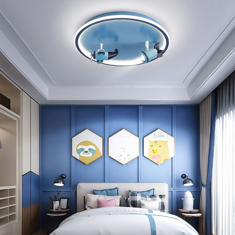 Plafonnier LED en acrylique bleu à 1 lumière, plafonnier arrondi créatif pour chambre d'enfant