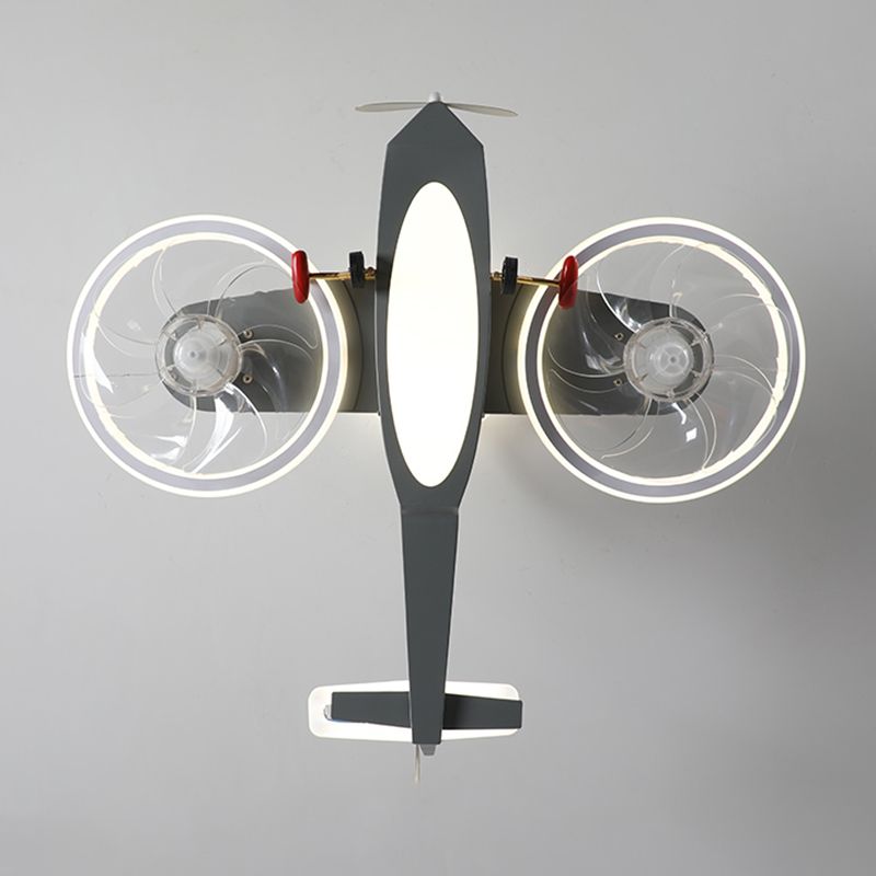 Kids LED Ceiling Fan Lamp Airplane Metal Fan Lighting in Grey for Bedroom