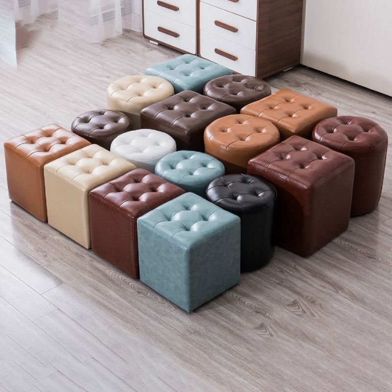 Modern Leather Pouf Water Resistant Round Pouf for Living Room
