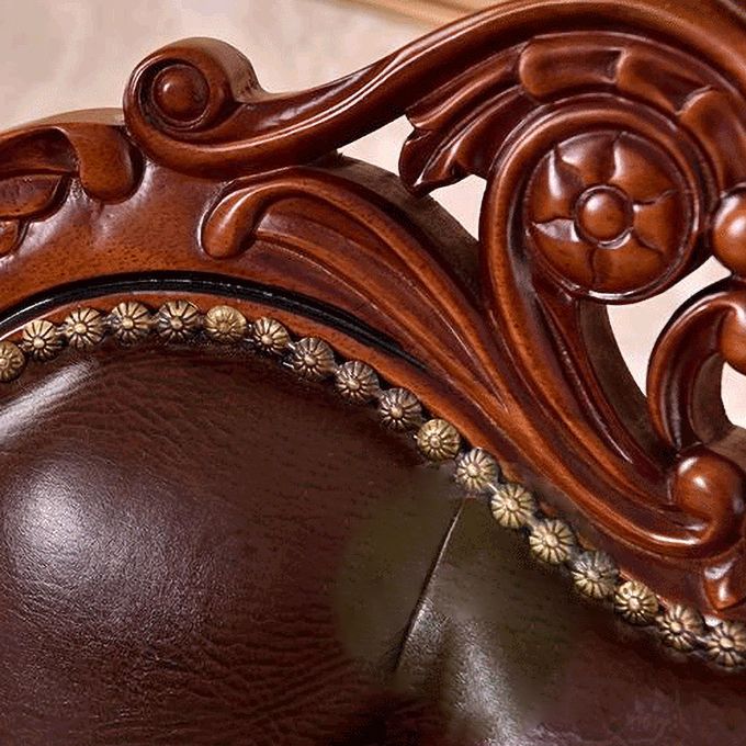 Leather High Back Dining Side Chair Kitchen Side Chair with Solid Wood Legs