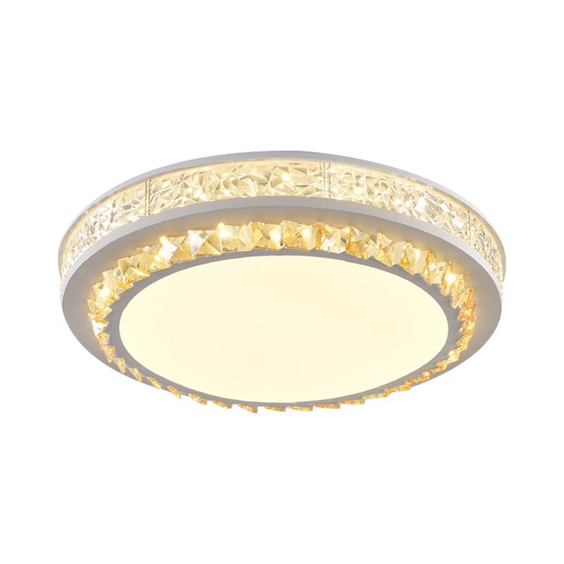 LED Flush Mount Lamp Modern Circular Clear Crystal Block Ceiling Mount in White for Living Room