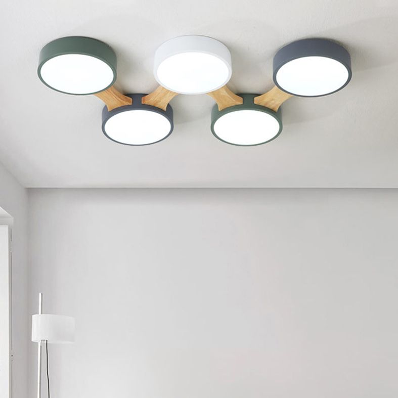 Ronde LED Macaron Plafond Fixture in Modern Creative Style Wooden Flush Mount met Acryl