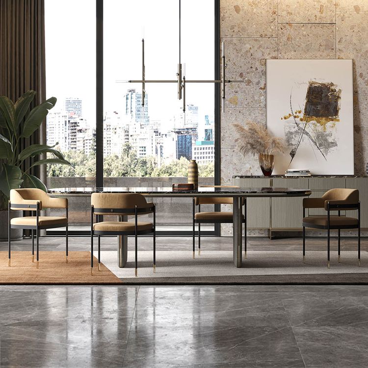 Silla de comedor tapizada de metal con respaldo abierto de estilo moderno para interiores (juego de 2)