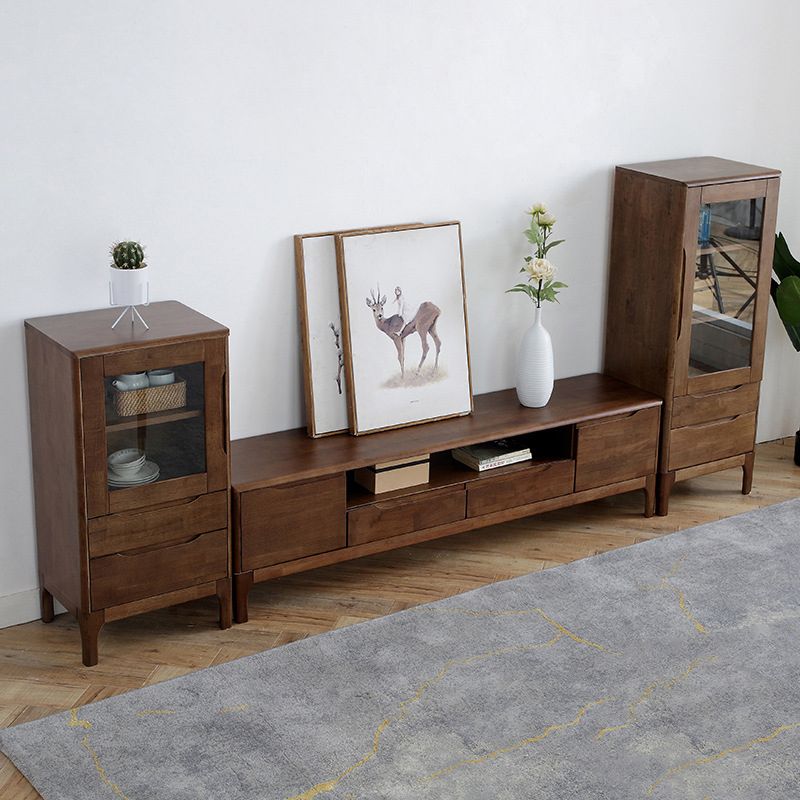 Two Drawer Accent Cabinet Rectangular Wooden and Glass 1-Door Cabinet
