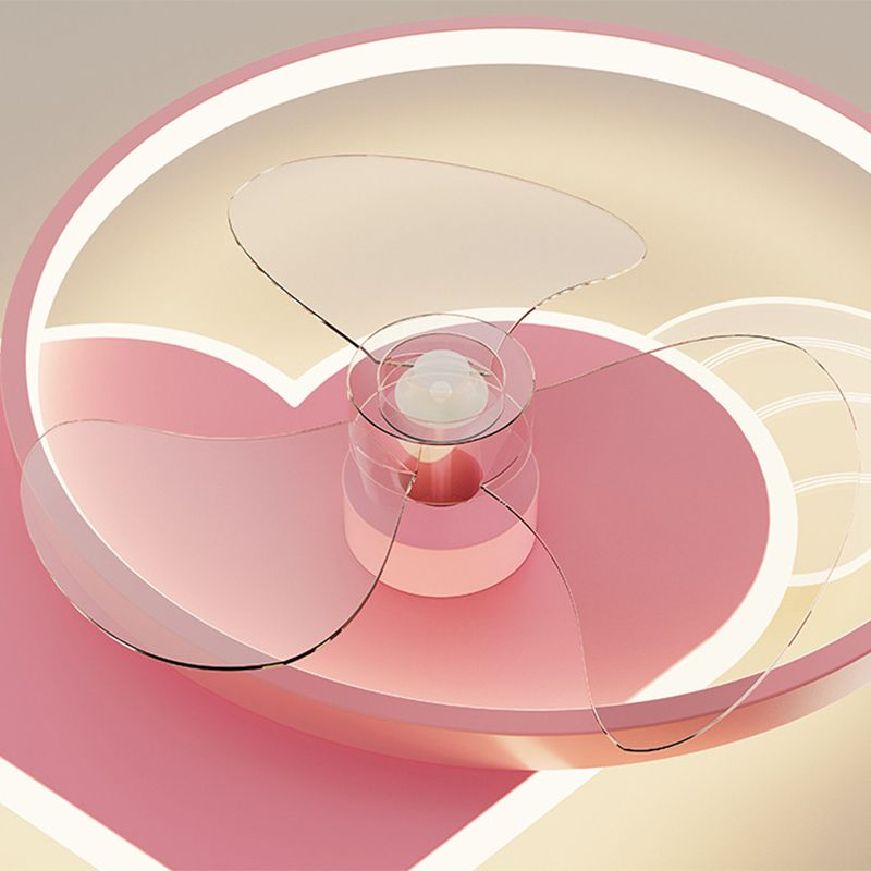 Corazón rosa y anillo Ventilador de techo Cartoon LED Metal Semi Flush Lighting para niños Rala