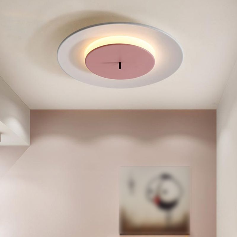 Acrylic Circular LED Ceiling Fixture in Modern Nordic Style Lacquered Iron Macaroon Flush Mount
