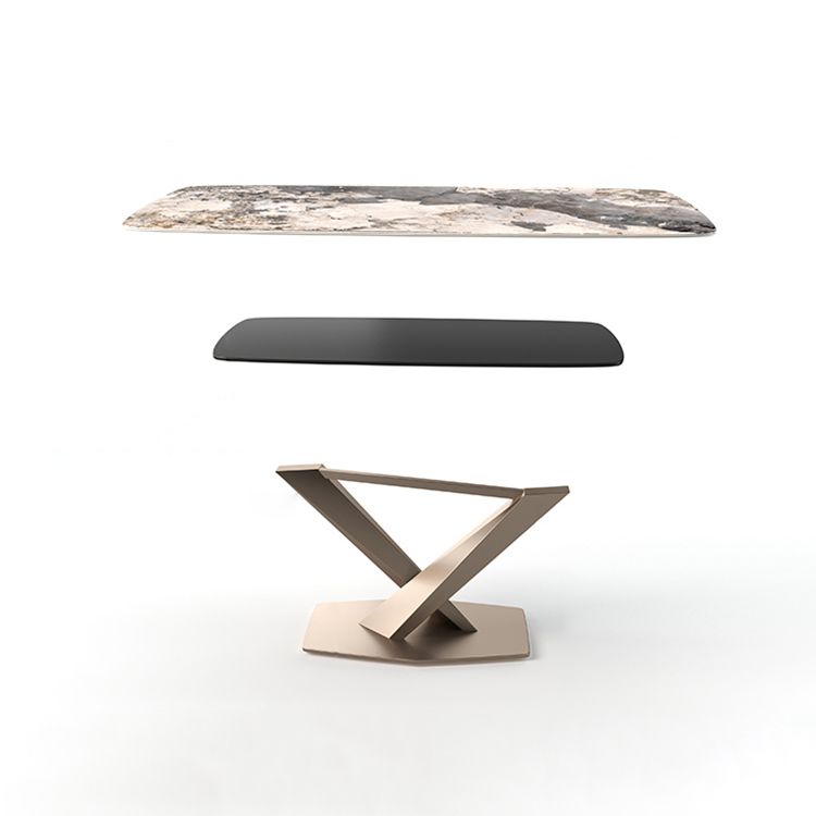 Contemporary Rectangle Sintered Stone Top Metal Base Dining Table with Chairs