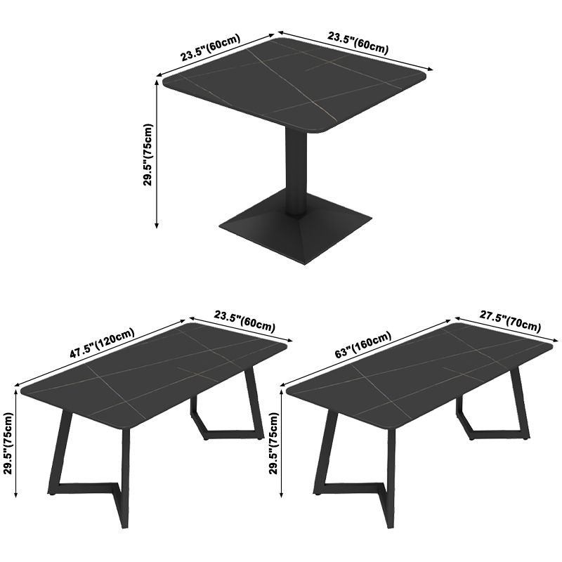 Industrial Style Sintered Stone Dinner Room Kitchen Table Black Sled Base Table for Dinning Room