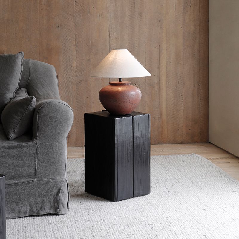 Solid Wood Block Side Table Square End Table, 11.8 inch Wide in Black