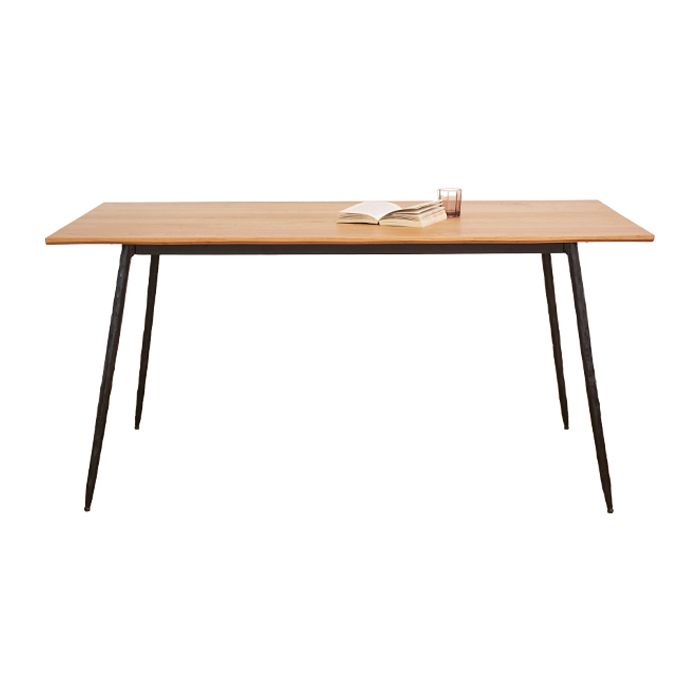 Metal Industrial Rectangle Dining Table Solid Wood Top Table with 4 Black Legs