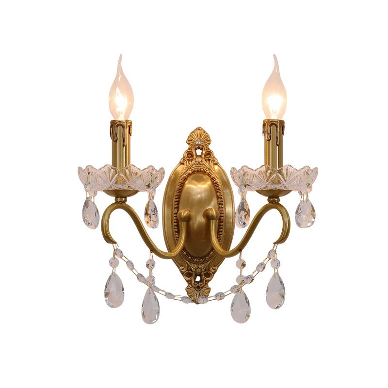 Crystal Candle Shape Wall Sconce Modern Style Multi Lights Wall Light Fixture in Brass