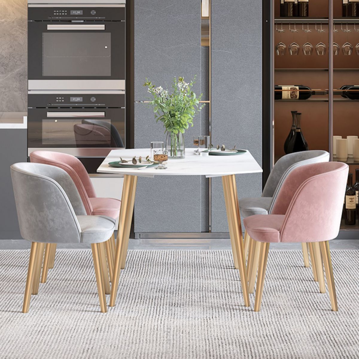 Scandinavian Sintered Stone Top Dining Set Round Table Dining Furniture with Drop Leaf