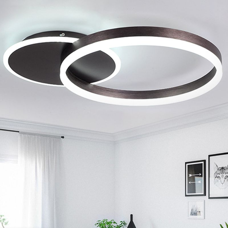 Lámpara de techo LED con forma de anillo, montaje empotrado de 2 luces de aluminio moderno para dormitorio