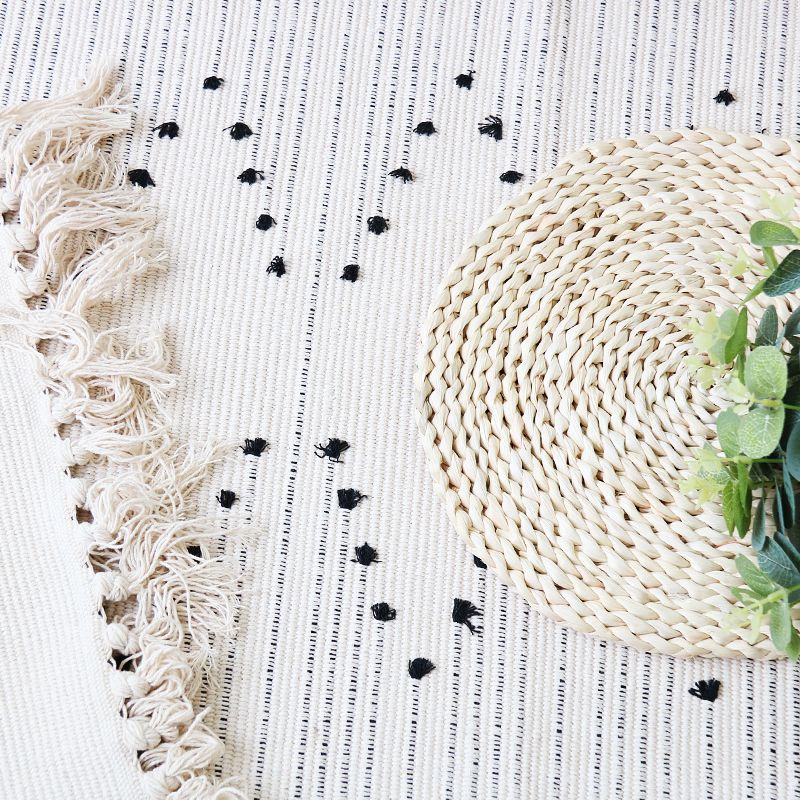 Weißer Zickzack Strickteppich böhmischer Teppich Teppich waschbarer Haustierfreundlicher Teppich für Schlafzimmer