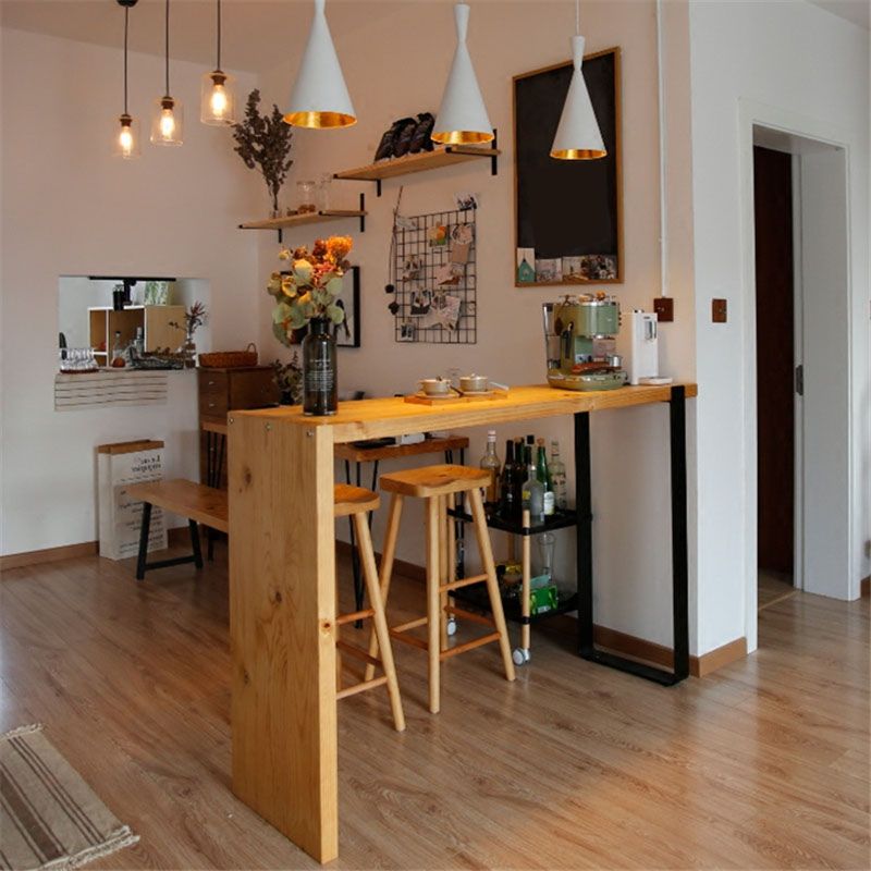 Industrial Indoor Bar Dining Table Rectangle Metal and Wood Bar Table