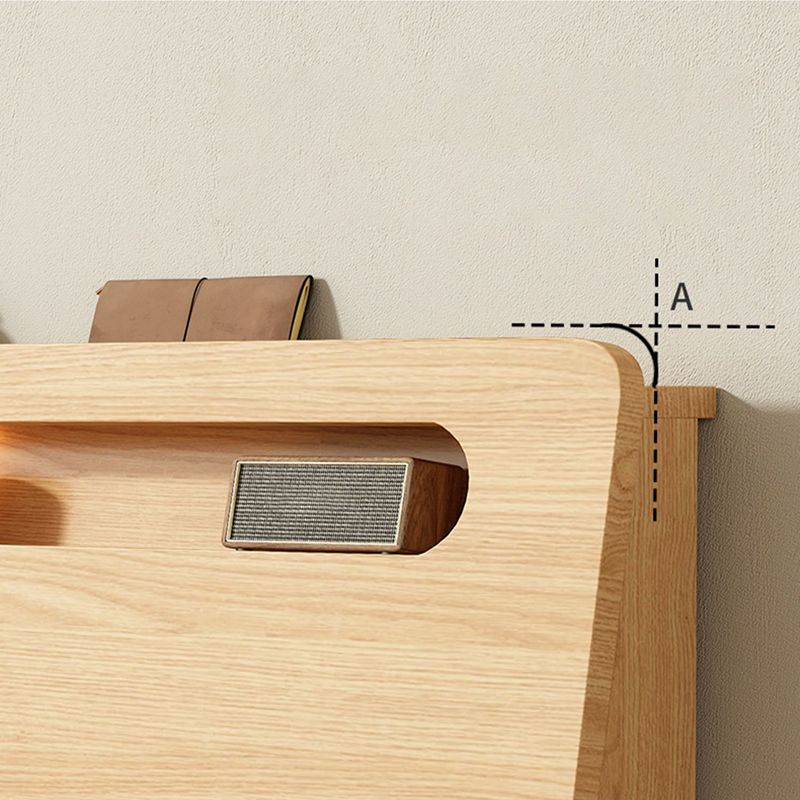 Natural Solid Wood Panel Bed with Headboard Standard Bed with Shelves
