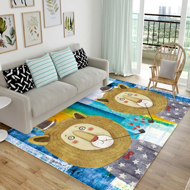 Cartoon Animal Drawing Print Rug Multi Colored Synthetics Rug Anti-Slip Backing Stain Resistant Washable Rug for Living Room