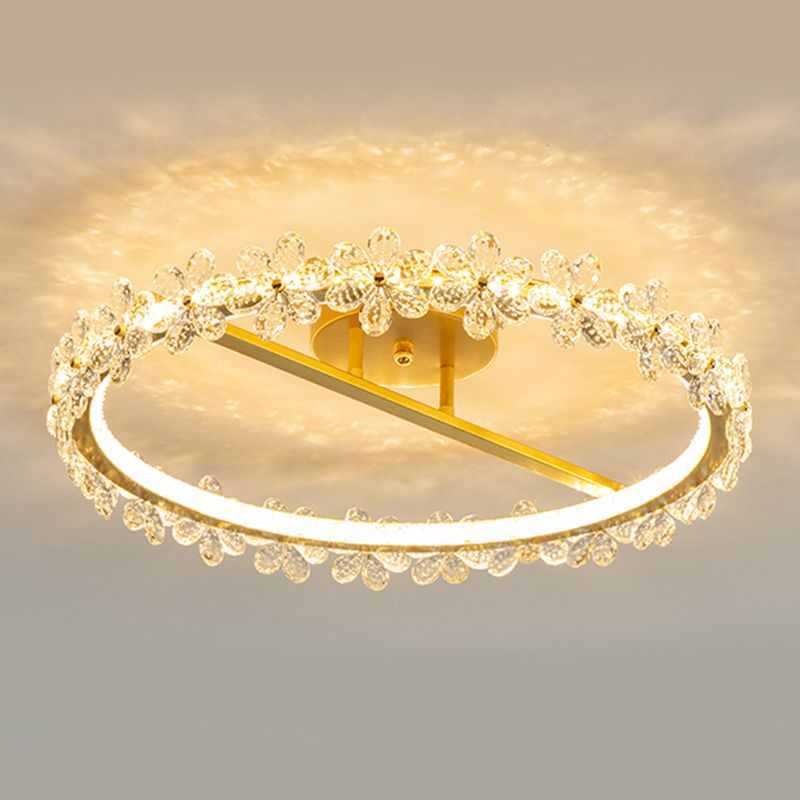 LED Modern Crystal Flush Mount Circle Shape Ceiling Light with Acrylic Shade for Passage