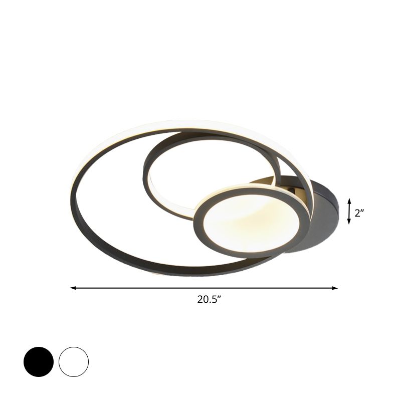 Acrylic Multi-Hoop Flush Light Fixture Modern White/Black LED Close to Ceiling Lamp in White/Warm Light