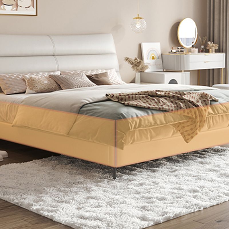 Wood and Upholstered Bed Frame Glam White Panel Bed, 46" Tall