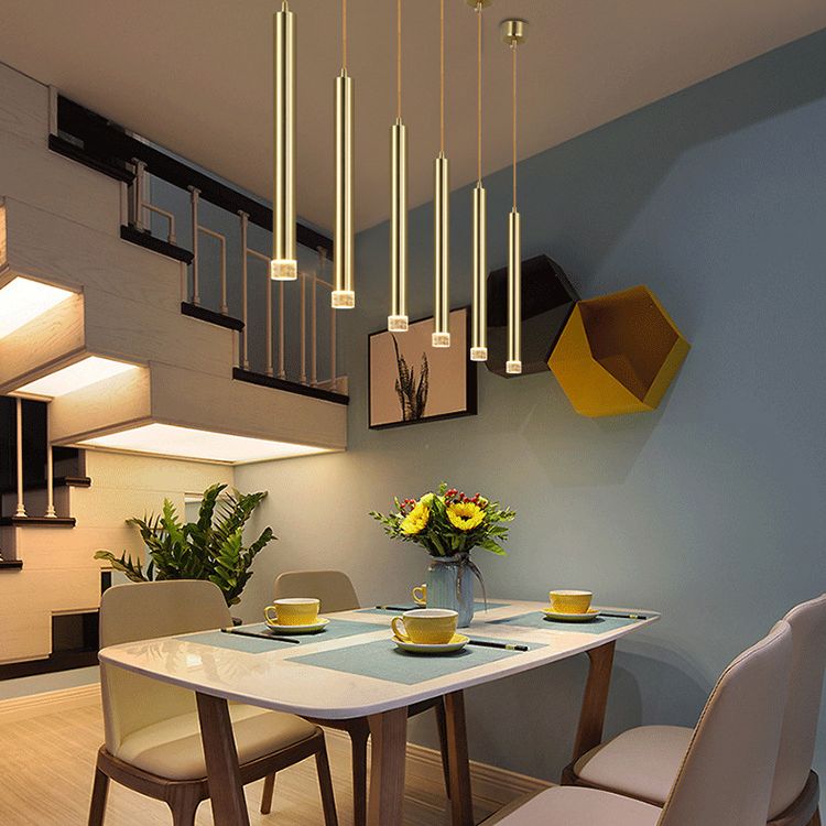 Gold Finish Tubular Spotlight Minimalist LED Metal Pendant Light for Open Kitchen