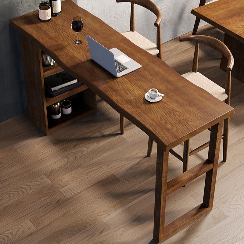 Ash Wood Top Bar Table Contemporary Bar Table with Wood Storage Rack