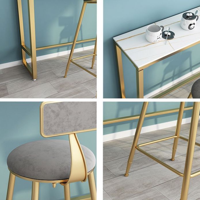 1/3 Pieces Glam Iron Bistro Set Rectangle White Stone Top Bar Table Set with Footrest