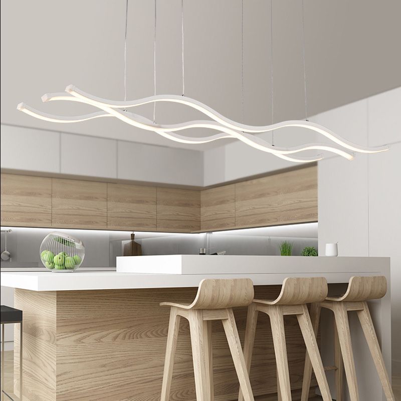 Minimalismo moderno White Linear Isola Luce a sospensione LED Isola Metal Isola Luce per tavolo da pranzo