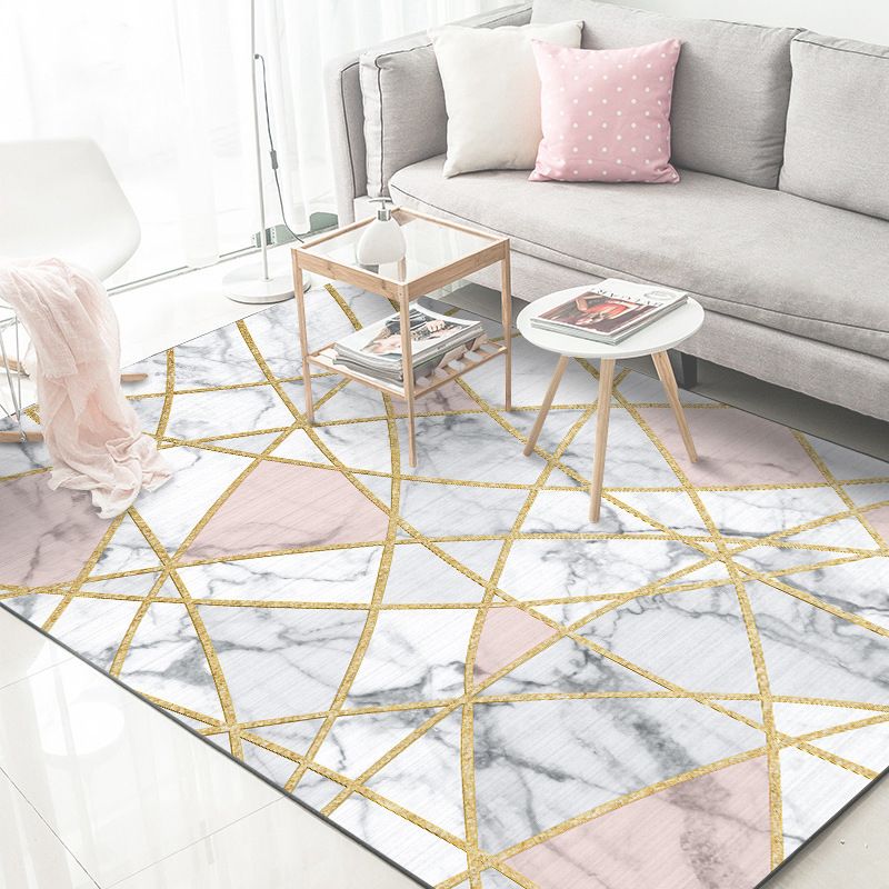Aesthetics Multi Color Modern Rug Polypropylene Marble with Gold Lines Print Rug Machine Wash Pet Friendly Anti-Slip Rug for Home