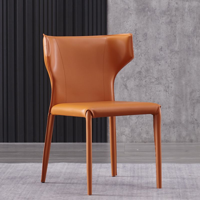 Faux Leather Kitchen Armless Chair Wingback Side Chair in Orange