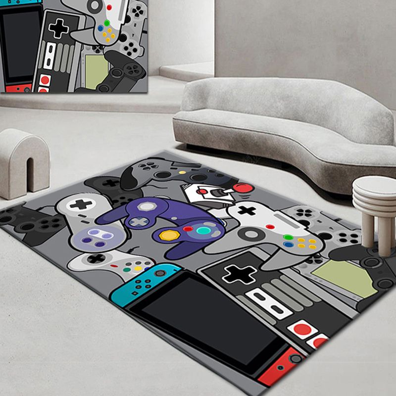 Multicolor Living Room Carpet Modern Game Machine Printed Area Rug Polyester with Easy Care Rug
