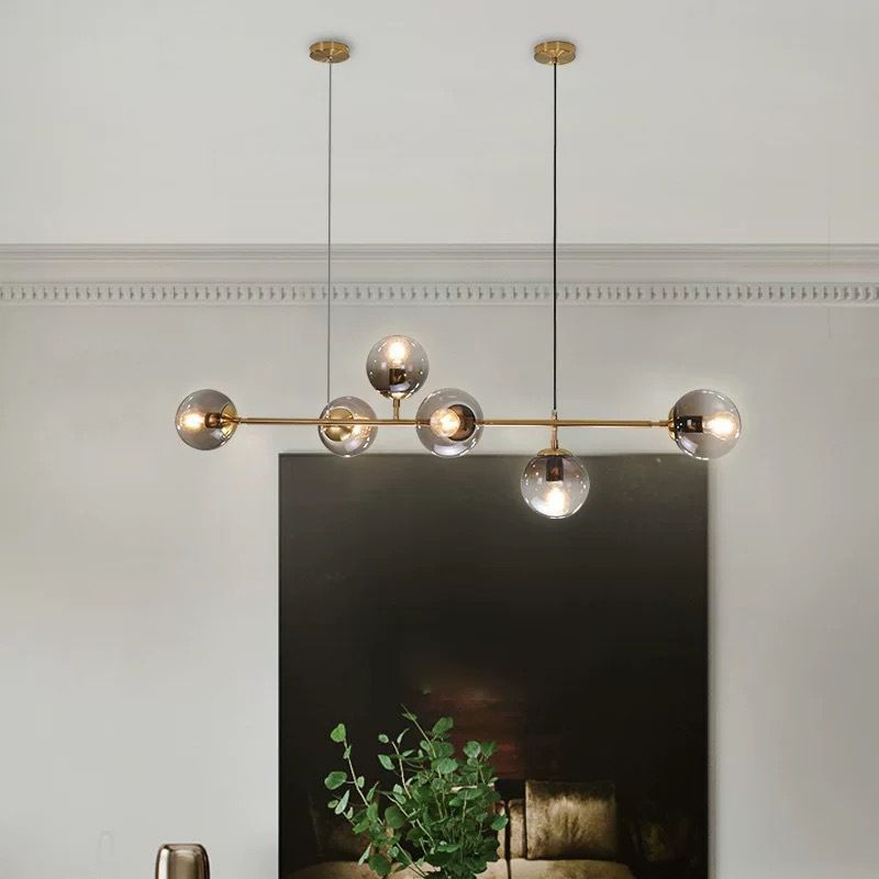 Linear Pendant Lighting Minimal Glass 6 Lights Chandelier Lighting in Black