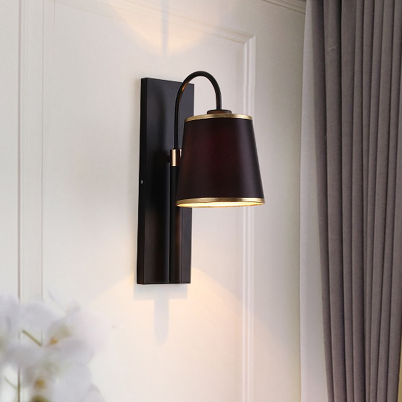 Black Conical Wall Sconce Lighting Nordic 1-Bulb Metallic Wall Mount Light with Gooseneck Arm