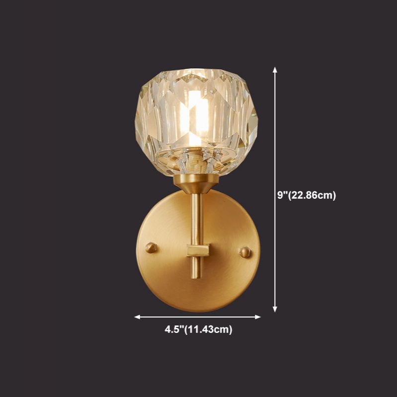 Luz de pared de metal moderna Globe Gold Wall Donce con cristal para sala de estar