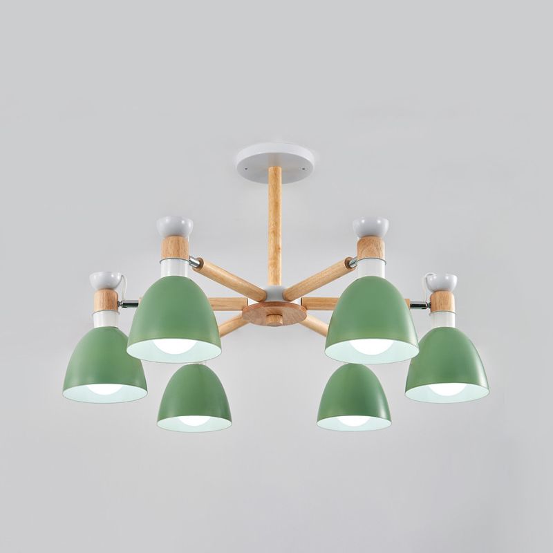 Macaron Style Bell Chandelier Lighting Metal Bedroom Hanging Light avec une tige en bois