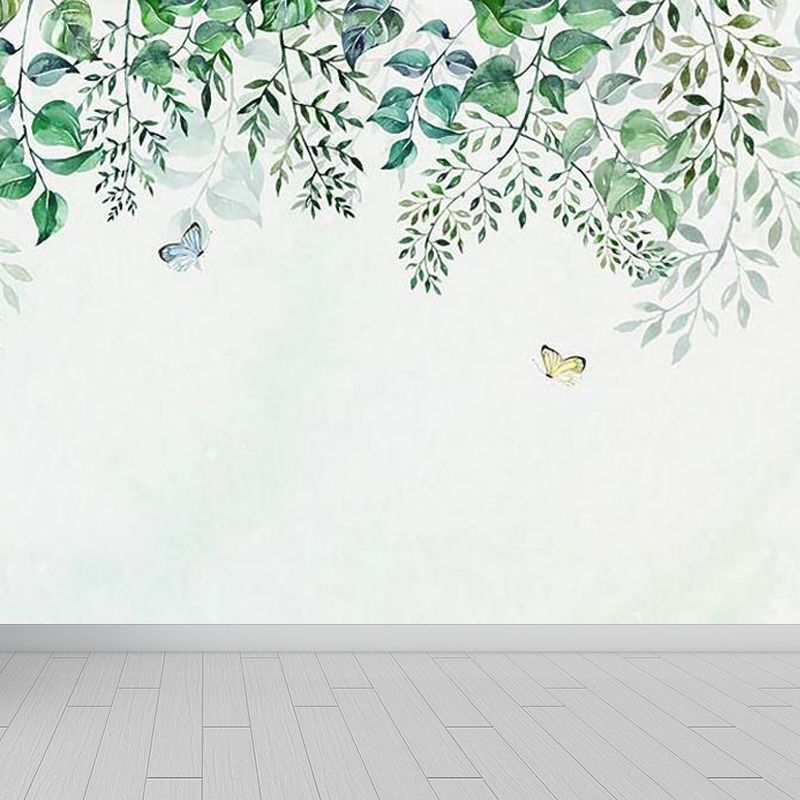 Butterflies and Branches Wall Mural Green Contemporary Wall Art for House Interior