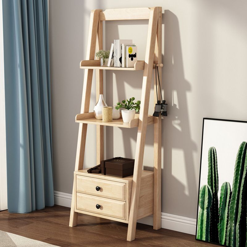 Rubber Wood Ladder Bookshelf Contemporary Open Bookcase for Home Office