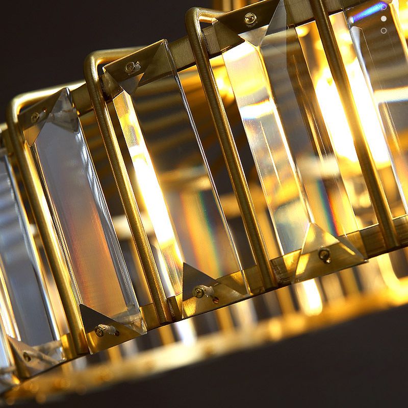 Kristallblock -Trommel Pendellicht zeitgemäß 1 Licht 10 "/14" breites goldenes hängendes Licht