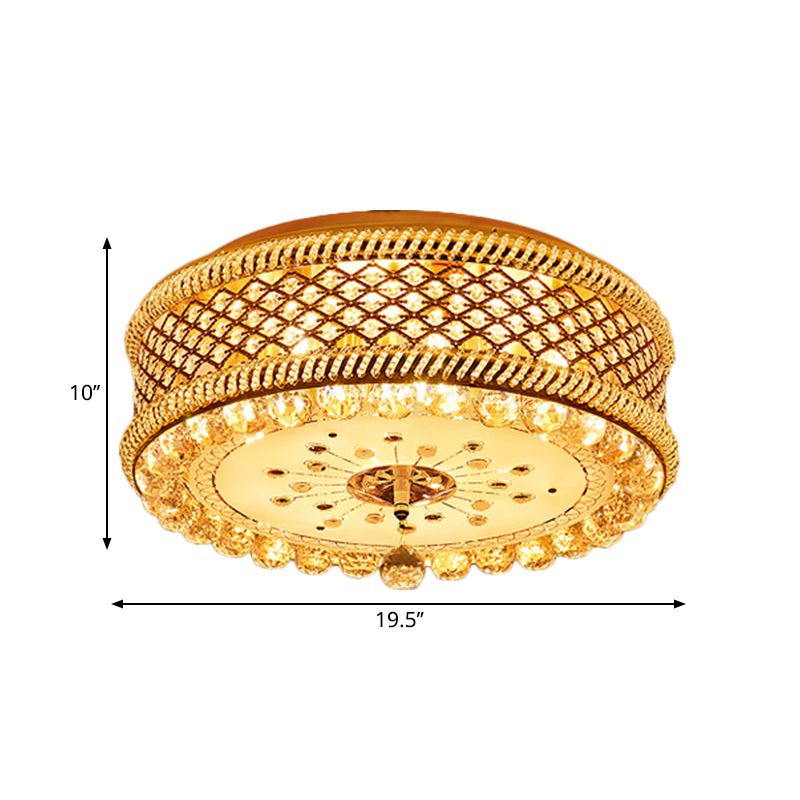 Drum Shade Ceiling Lamp Modernism K9 Crystal LED Gold Flush Mount Light Fixture for Living Room