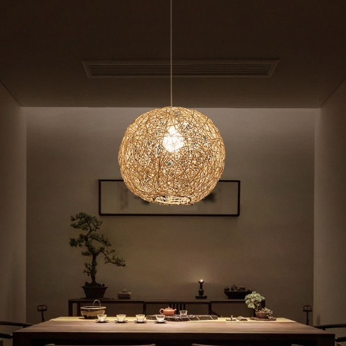 Rattan gewebter Globe Anhänger Einfachheit 1-Licht-Suspension Licht für den Untersuchungsraum