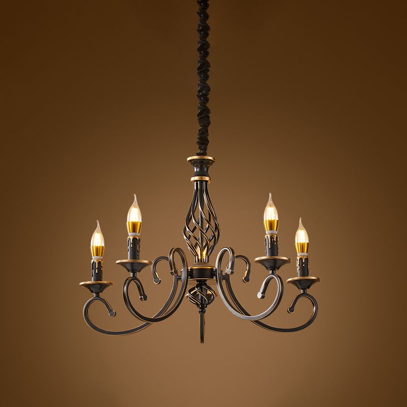 Traditional Style Chandelier Light Black-Gold Metal Candles Hanging Lighting Fixtures