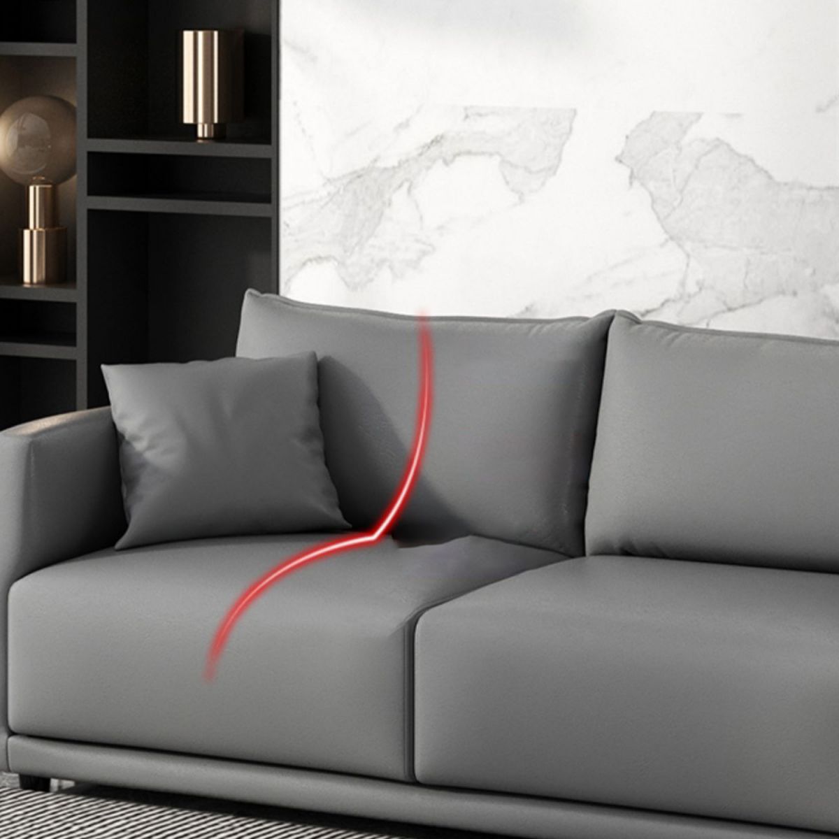 27.16" High Gray Sofa Faux Leather Tuxedo Arm Sofa with Pillows