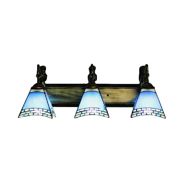 Mediterranean Trapezoid Wall Light Fixture 3 Heads Stained Glass Sconce Light for Living Room